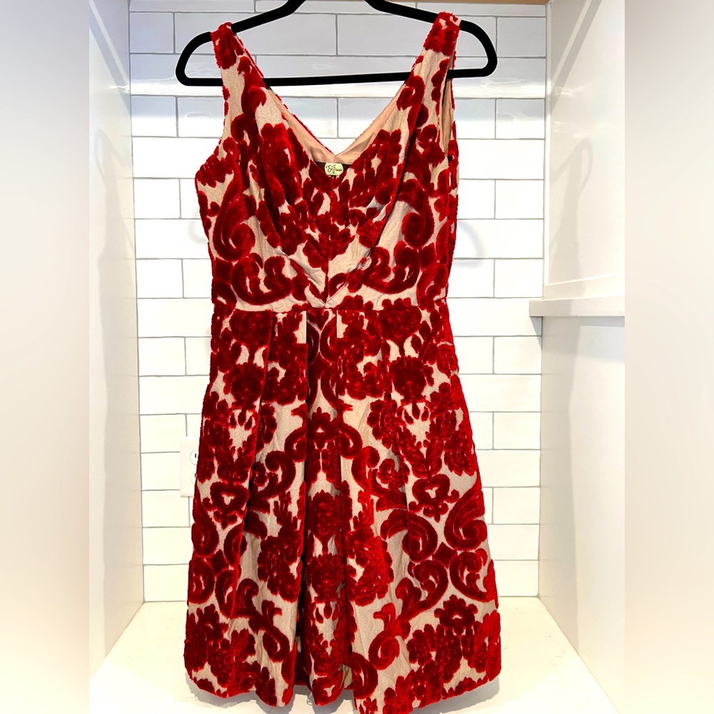 Anthropologie Eva Franco Vintage Velvet Burnout Wallpaper Print Dress. Size 6.